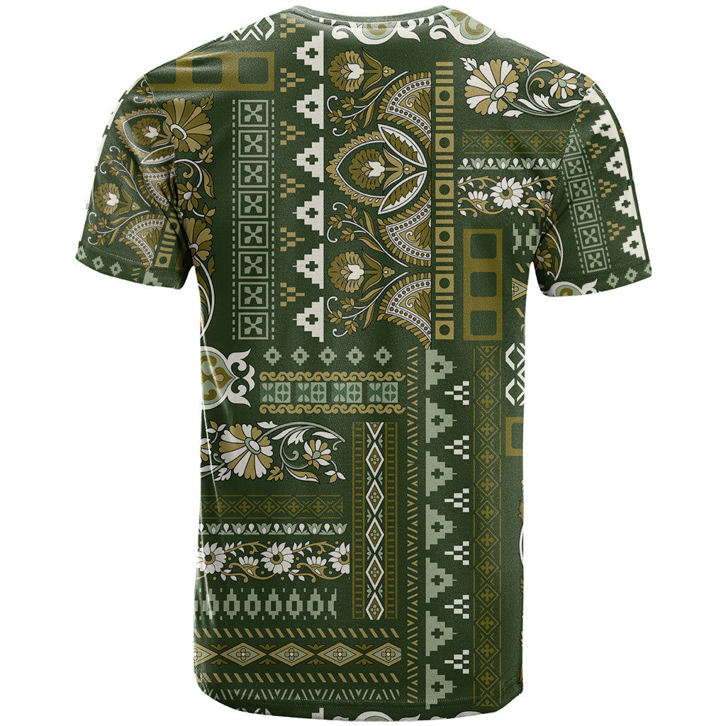 Persian Patchwork Pattern T-Shirt Unique Green Graphic Tee