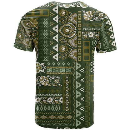 Persian Patchwork Pattern T-Shirt Unique Green Graphic Tee