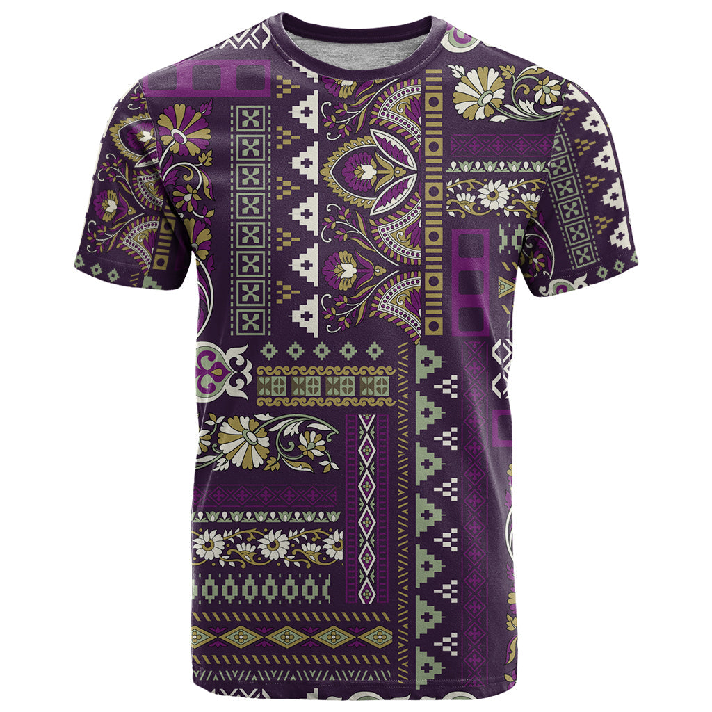 Persian Patchwork Pattern T-Shirt Unique Purple Graphic Tee