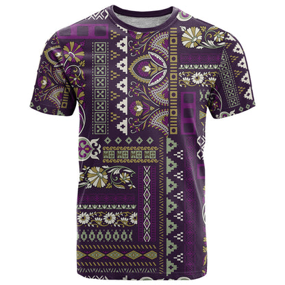 Persian Patchwork Pattern T-Shirt Unique Purple Graphic Tee