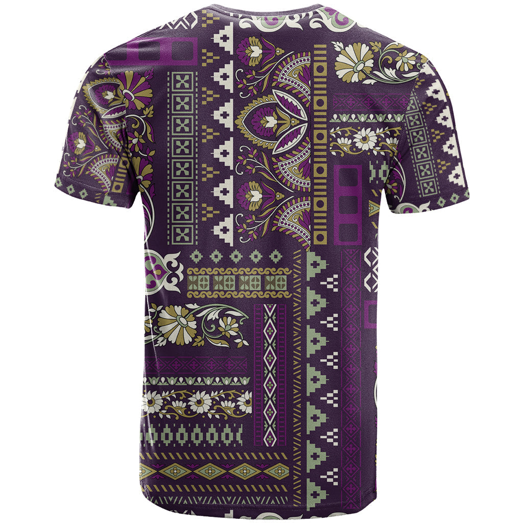 Persian Patchwork Pattern T-Shirt Unique Purple Graphic Tee