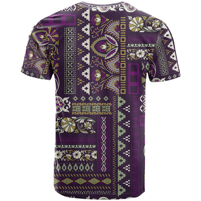 Persian Patchwork Pattern T-Shirt Unique Purple Graphic Tee