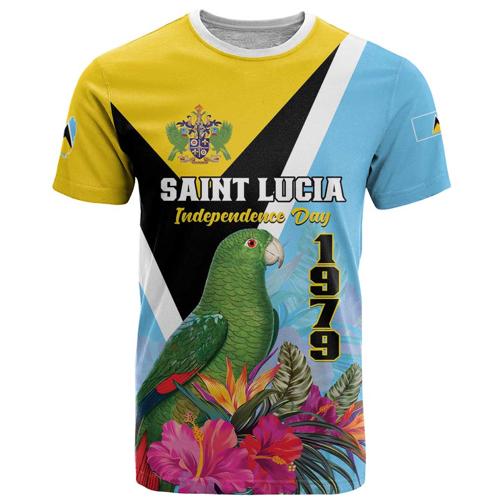 Personalized Saint Lucia Independence Day T-Shirt Tropical Amazona Versicolor Graphic Tee