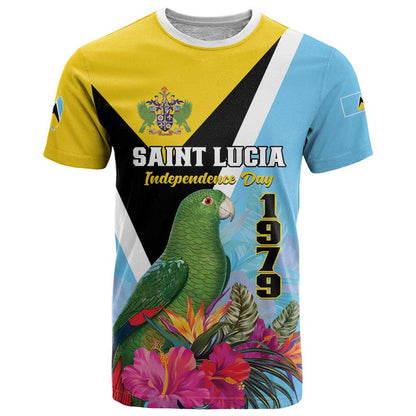 Personalized Saint Lucia Independence Day T-Shirt Tropical Amazona Versicolor Graphic Tee