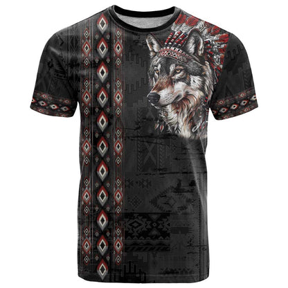 Native American Wolf T-Shirt Tribal Pattern Graphic Tee