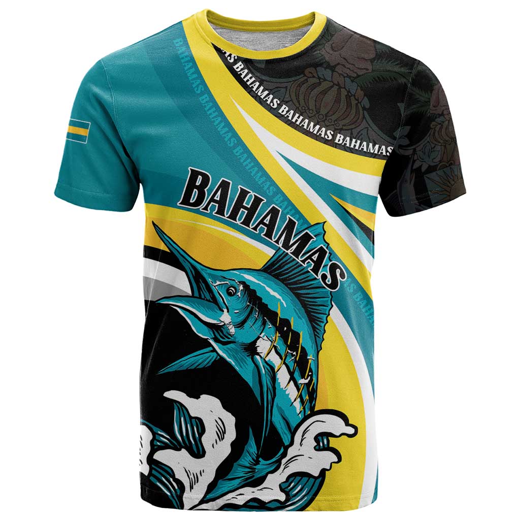 Personalised The Bahamas Blue Marlin T-Shirt Bahamian Coat Of Arms Graphic Tee