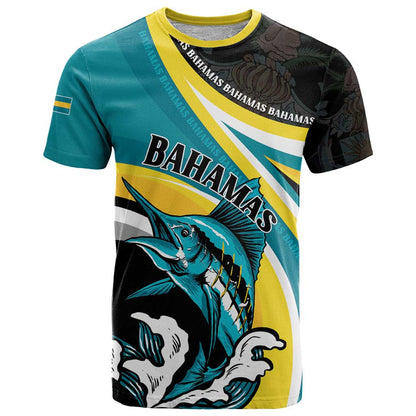 Personalised The Bahamas Blue Marlin T-Shirt Bahamian Coat Of Arms Graphic Tee