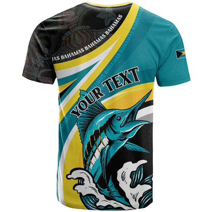 Personalised The Bahamas Blue Marlin T-Shirt Bahamian Coat Of Arms Graphic Tee