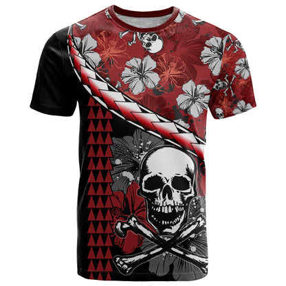 Hawaii Halloween T-Shirt Hibiscus Skull Kakau Pattern Graphic Tee