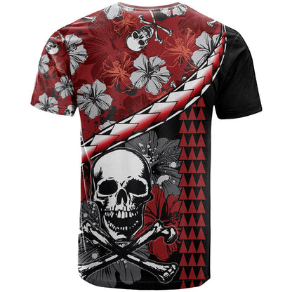 Hawaii Halloween T-Shirt Hibiscus Skull Kakau Pattern Graphic Tee