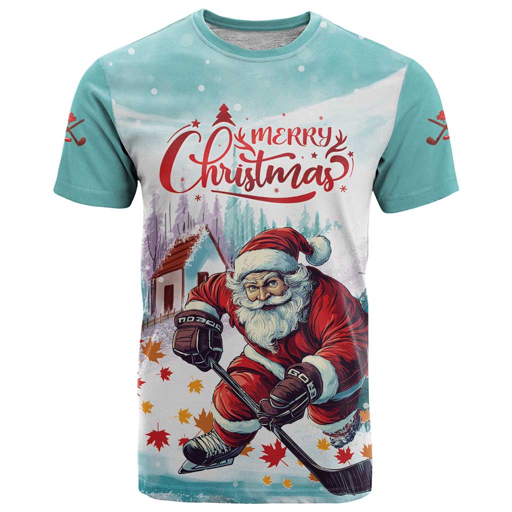 Personalized Canada Santa Playing Hockey T-Shirt Graphic Tee