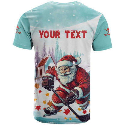 Personalized Canada Santa Playing Hockey T-Shirt Graphic Tee