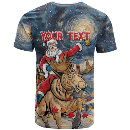 Personalized Merry Christmoose T-Shirt Santa Claus Riding Moose Starry Night Graphic Tee