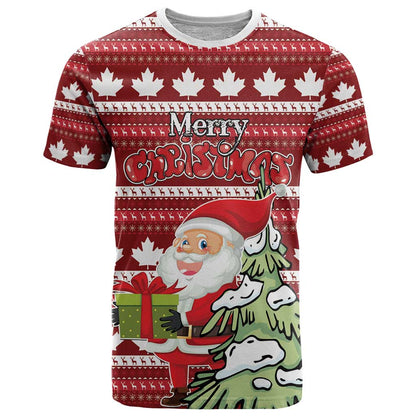 Personalized Canada Christmas T-Shirt Maple Leaf Pattern Graphic Tee