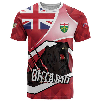Personalized Canada Ontario Province T-Shirt Black Bear Flag Stylized Graphic Tee