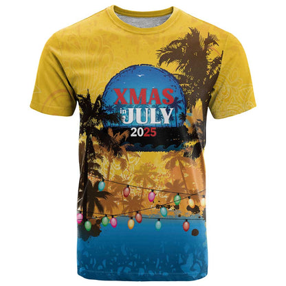 Personalized Xmas in July 2025 T-Shirt Caribbean Summer Christmas Graphic Tee