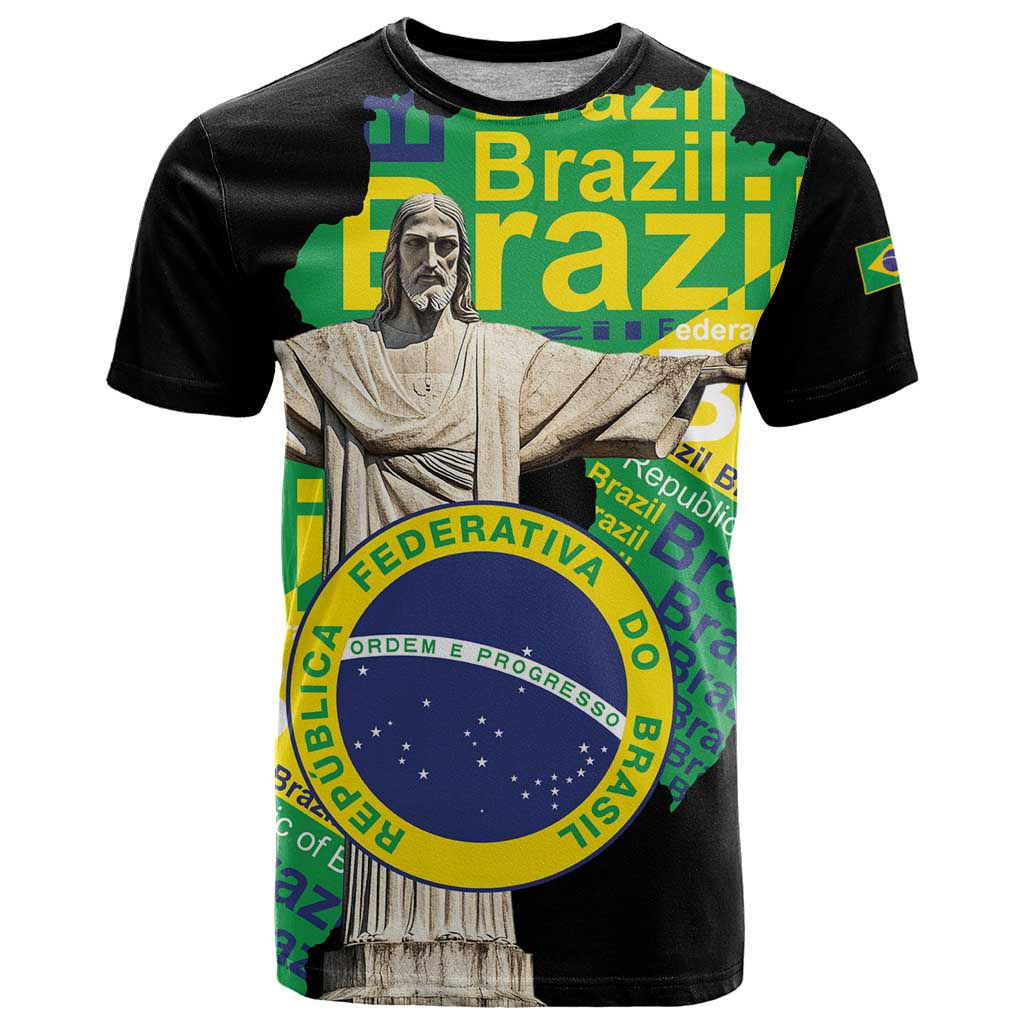 Personalized Brazil Christ the Redeemer T-Shirt Brasil Map Unique Stylized Graphic Tee