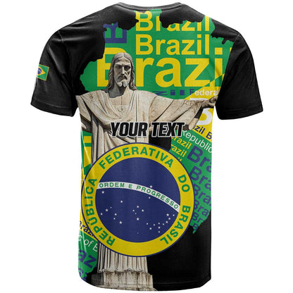 Personalized Brazil Christ the Redeemer T-Shirt Brasil Map Unique Stylized Graphic Tee