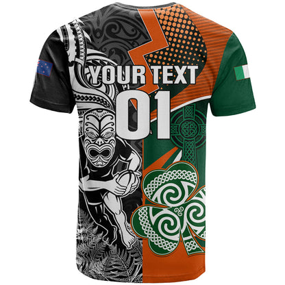New Zealand and Ireland Rugby T-Shirt Silver Fern With Shamrock World Cup Graphic Tee