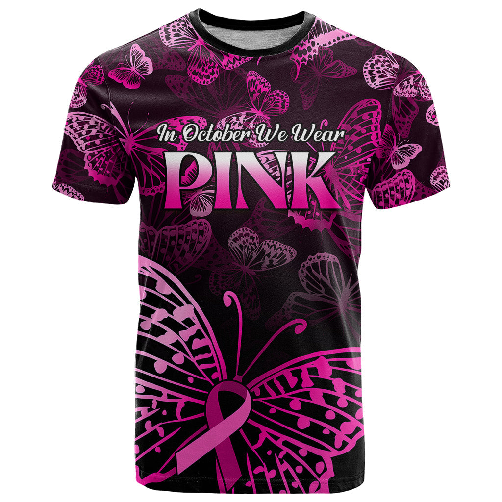 Personalised In October We Wear Pink T-Shirt Breast Cancer Awareness Graphic Tee