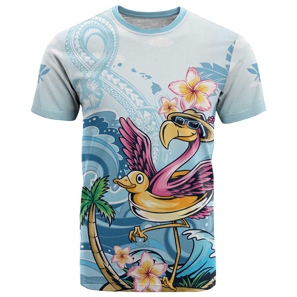 Hawaii Flamingo T-Shirt Plumeria Tropical Beach Graphic Tee