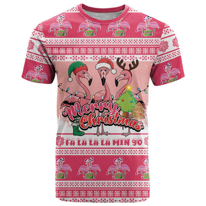 Flamingo Pink Christmas T-Shirt Fa La La La Min Go Graphic Tee