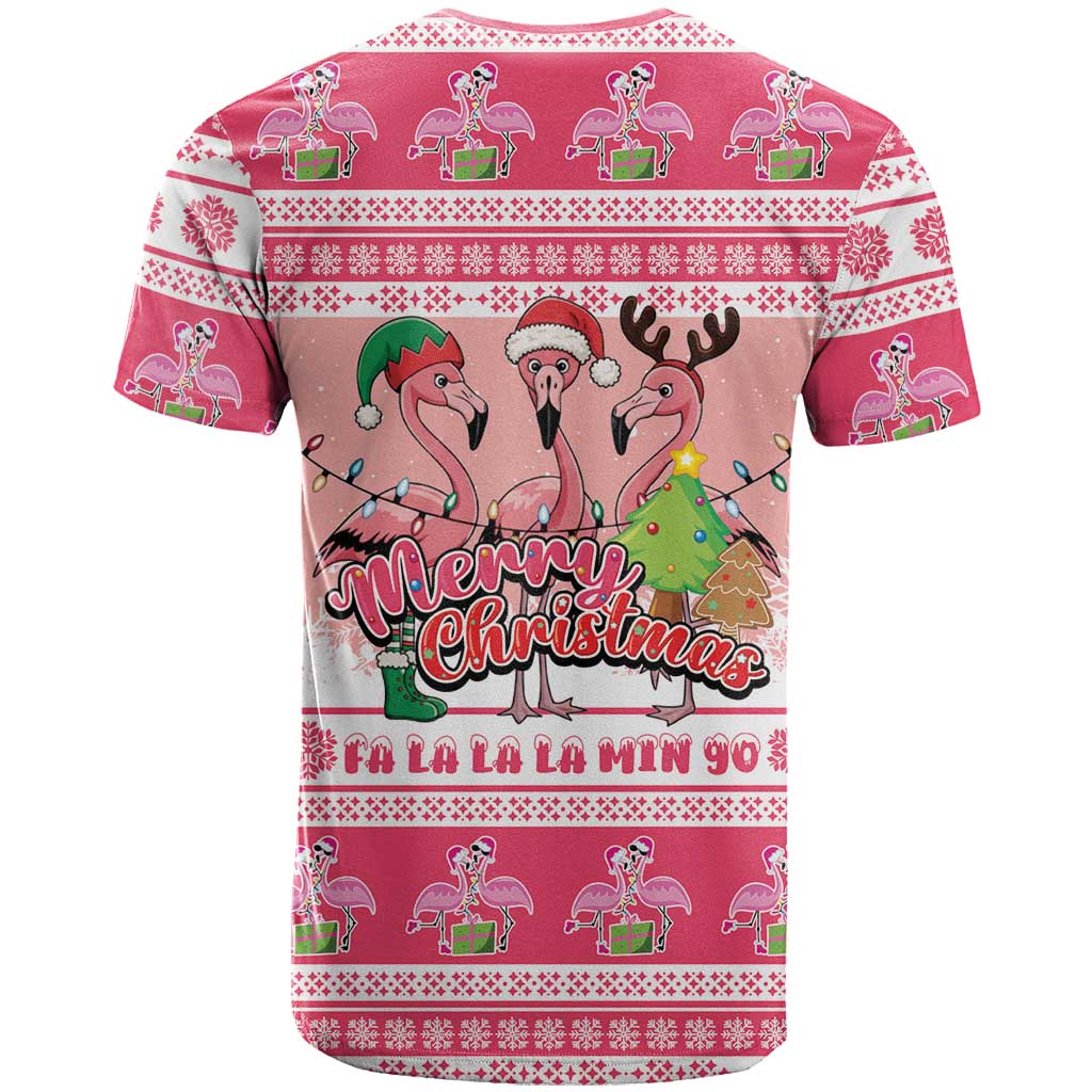 Flamingo Pink Christmas T-Shirt Fa La La La Min Go Graphic Tee