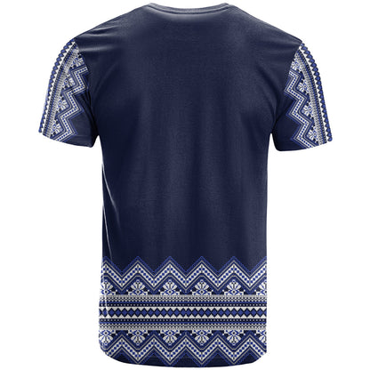 Ukraine Folk Pattern T-Shirt Ukrainian Navy Blue Version Graphic Tee