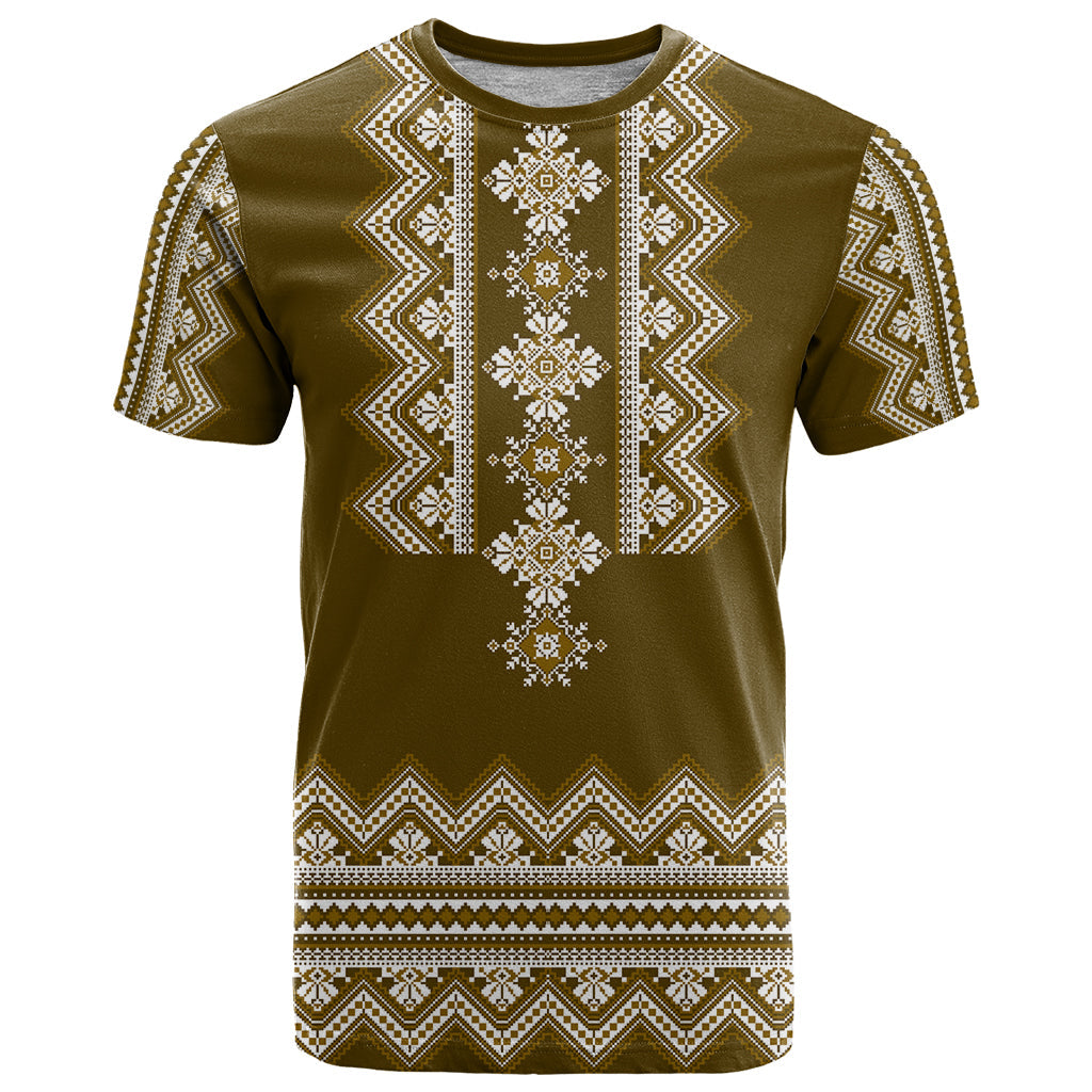 Ukraine Folk Pattern T-Shirt Ukrainian Wood Brown Version Graphic Tee
