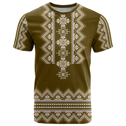 Ukraine Folk Pattern T-Shirt Ukrainian Wood Brown Version Graphic Tee