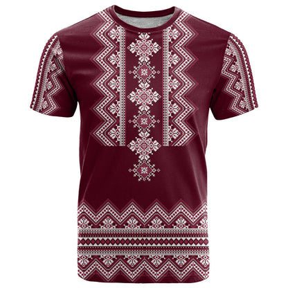 Ukraine Folk Pattern T-Shirt Ukrainian Wine Red Version Graphic Tee