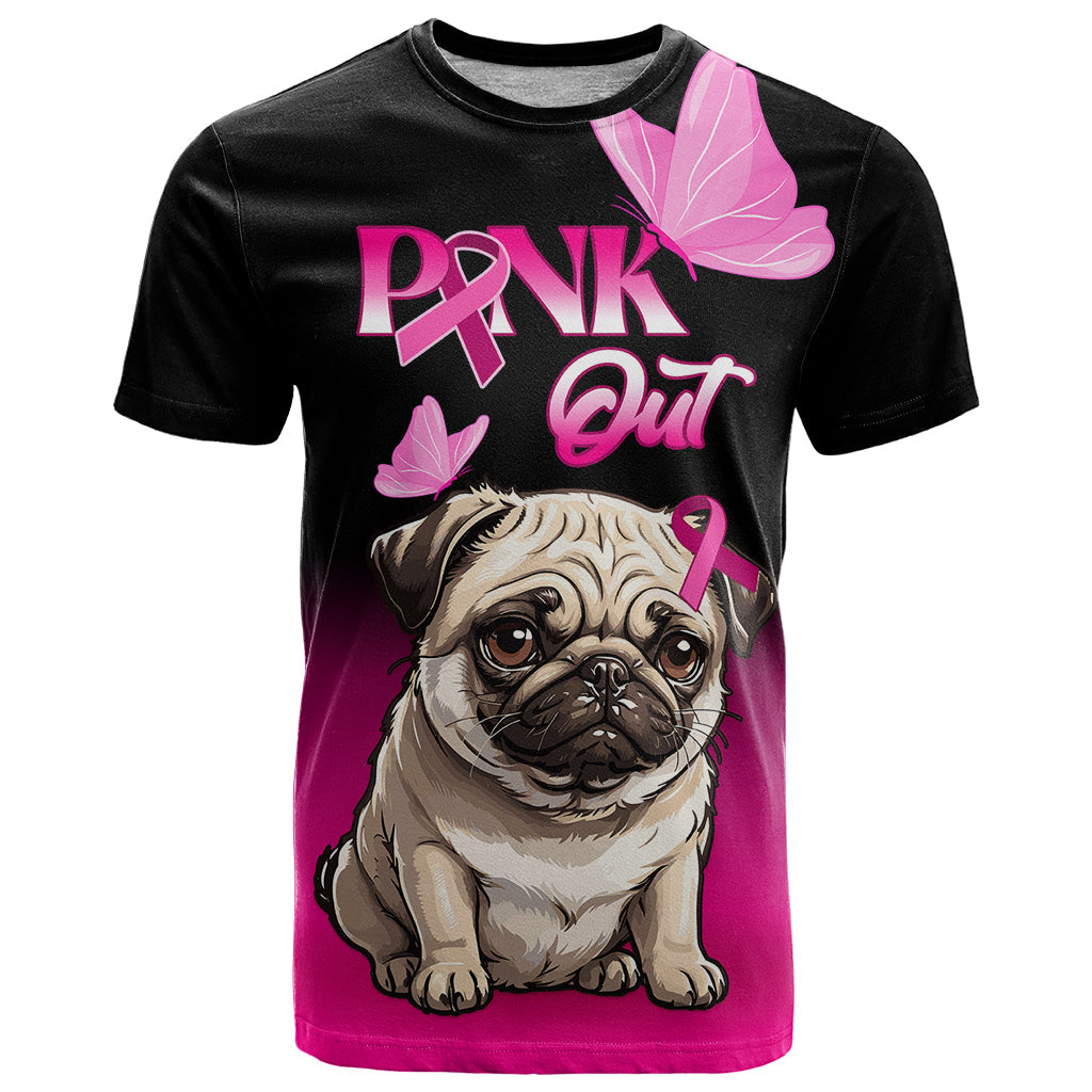 Personalised Pink Out T-Shirt Pug Dog Breast Cancer Awareness Graphic Tee