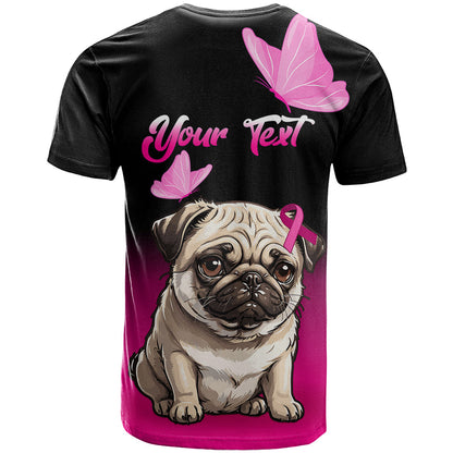 Personalised Pink Out T-Shirt Pug Dog Breast Cancer Awareness Graphic Tee