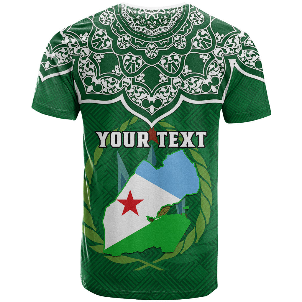 Custom Djibouti T-Shirt Jabuuti Emblem With Islamic Floral Circle Graphic Tee