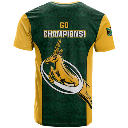 South Africa Rugby T-Shirt Springboks Go Champions Protea Pattern Graphic Tee