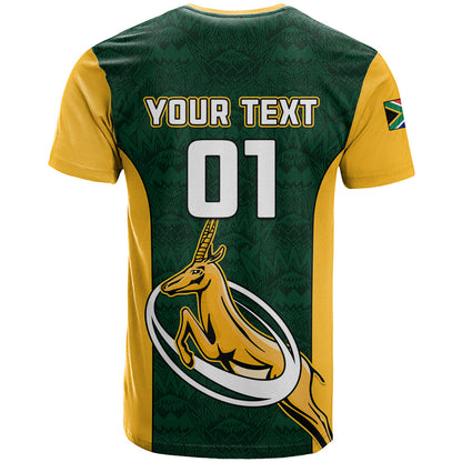 Custom South Africa Rugby T-Shirt Springboks Go Champions Protea Pattern Graphic Tee
