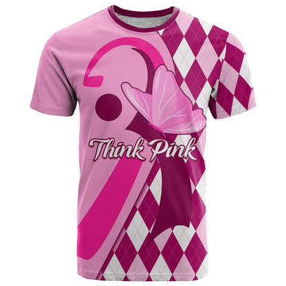 Personalised Think Pink T-Shirt Golf Argyle Pattern Breast Cancer Awareness Graphic Tee
