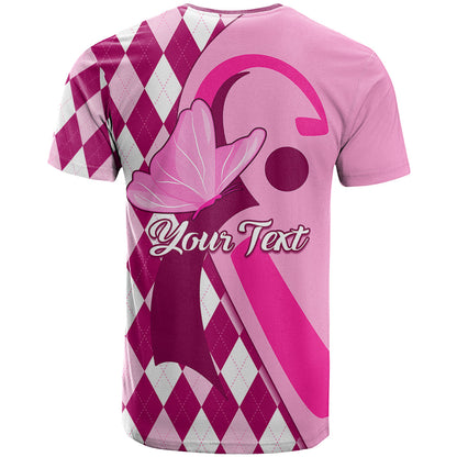Personalised Think Pink T-Shirt Golf Argyle Pattern Breast Cancer Awareness Graphic Tee