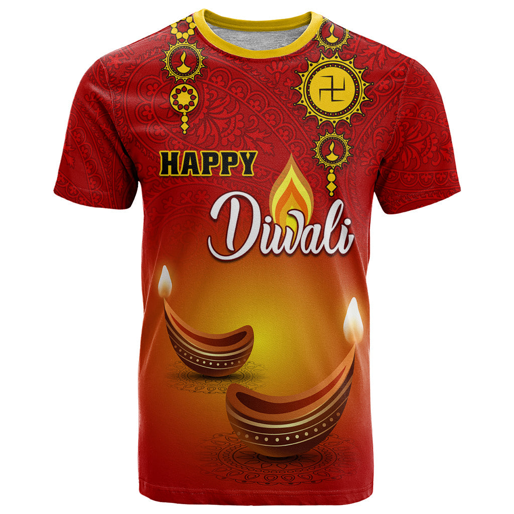 Personalised Diwali Festival T-Shirt Diya With Paisley Pattern Graphic Tee