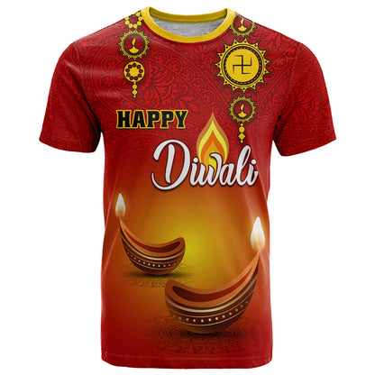 Personalised Diwali Festival T-Shirt Diya With Paisley Pattern Graphic Tee