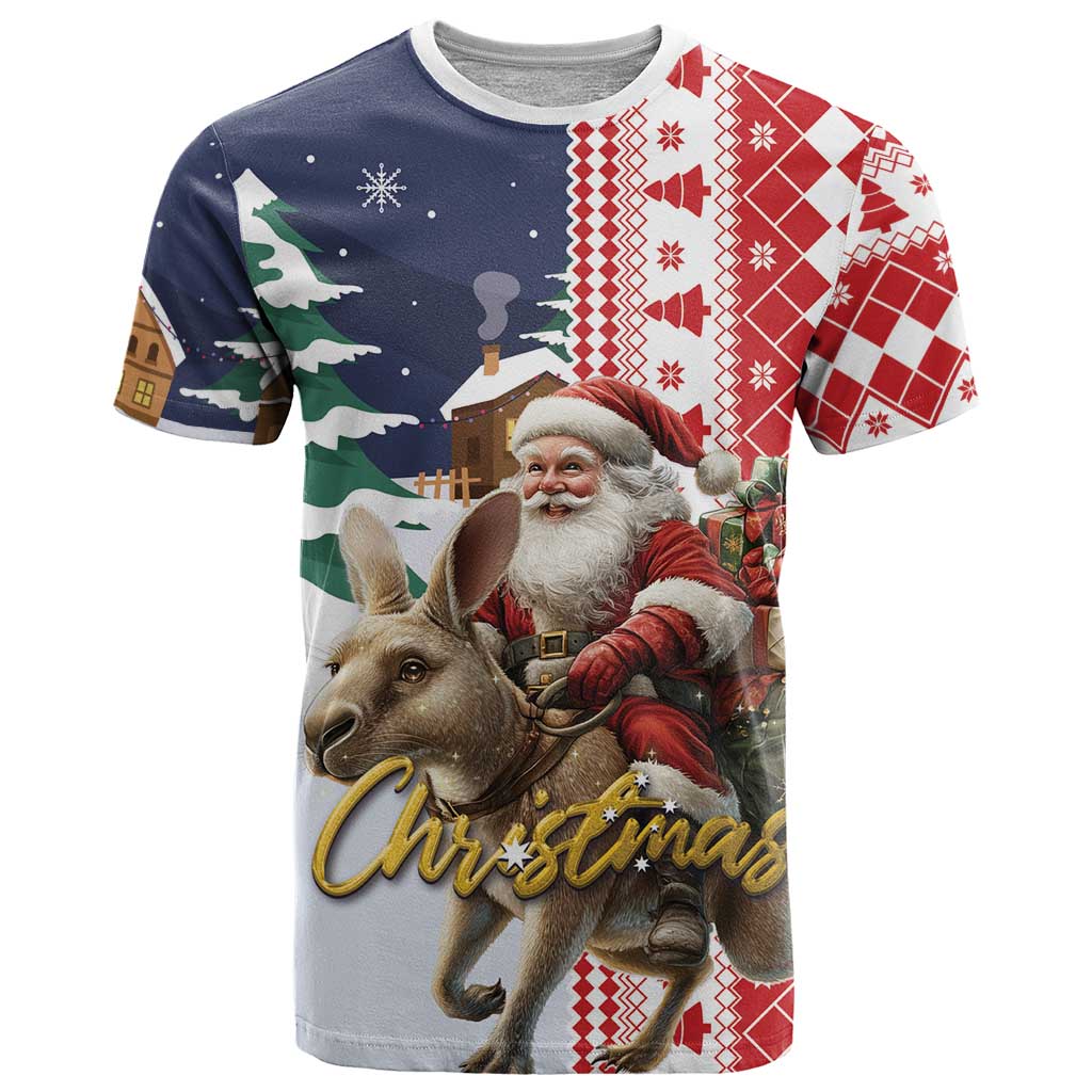 Kangaroo Australia Christmas T-Shirt Xmas Pattern Graphic Tee