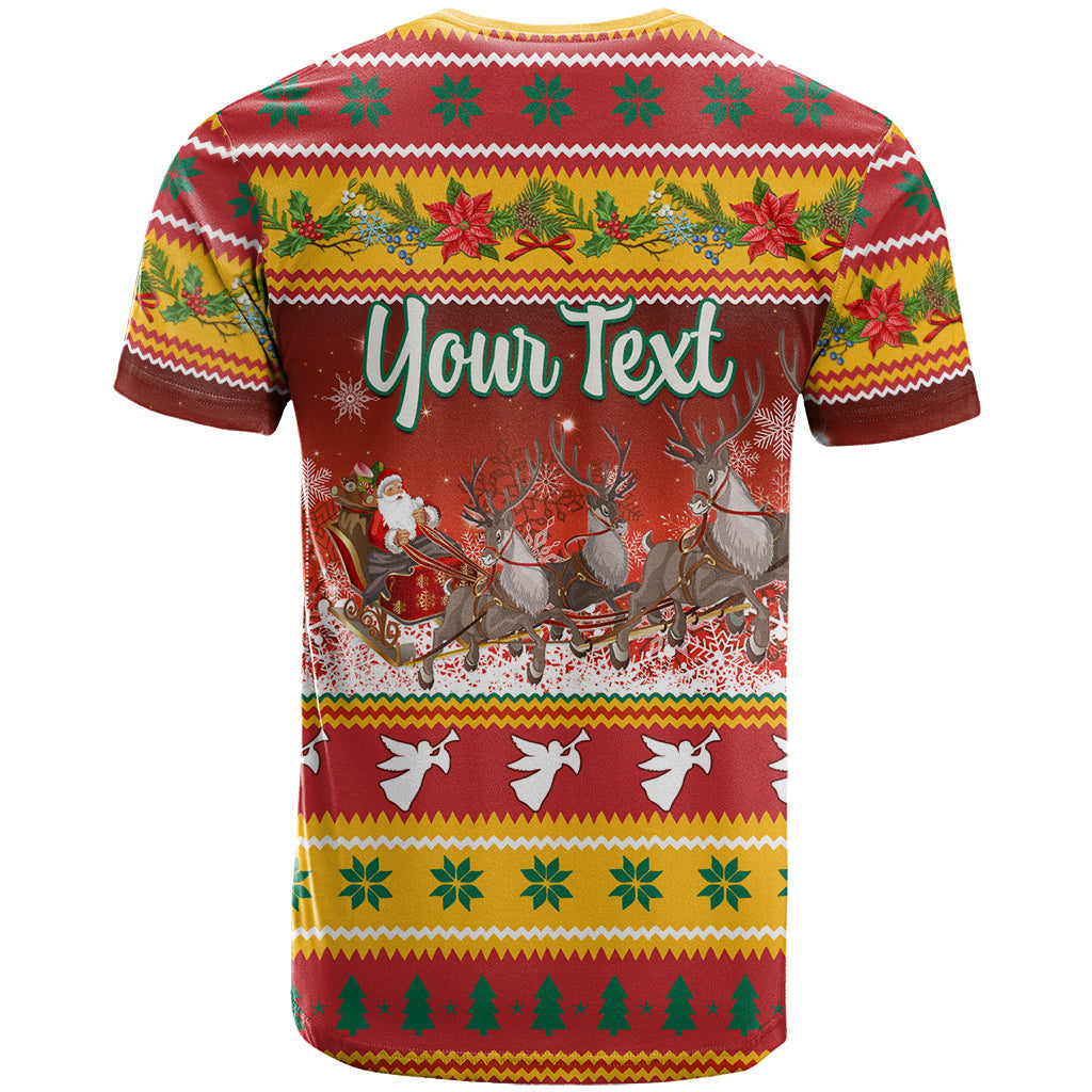 Custom Lithuania Christmas T-Shirt Lietuva Santa Claus With Reindeer Graphic Tee