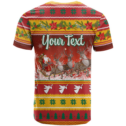 Custom Lithuania Christmas T-Shirt Lietuva Santa Claus With Reindeer Graphic Tee