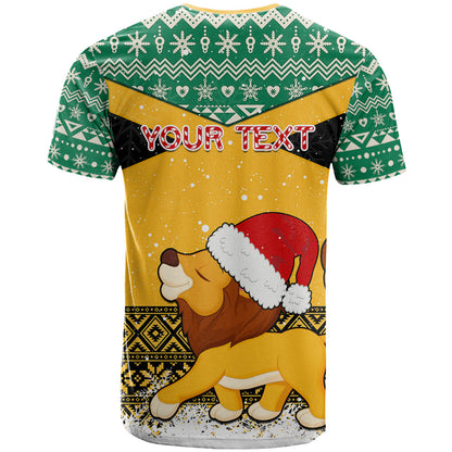 Custom Jamaica Christmas T-Shirt Jumieka Santa Lion Graphic Tee