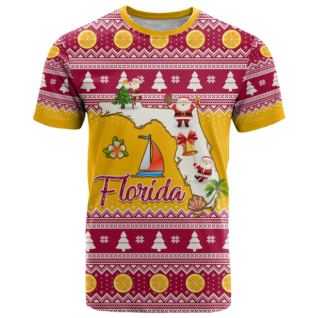 Florida Christmas T-Shirt Santa Claus Florida Map With Orange Graphic Tee