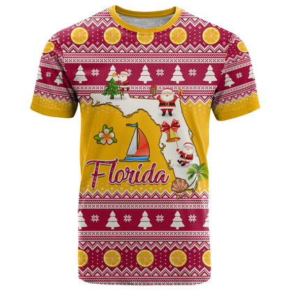 Florida Christmas T-Shirt Santa Claus Florida Map With Orange Graphic Tee