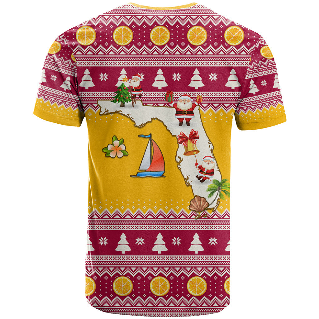 Florida Christmas T-Shirt Santa Claus Florida Map With Orange Graphic Tee