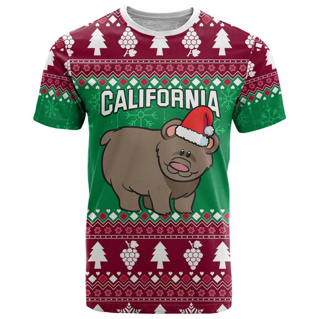 Custom California Christmas T-Shirt Santa Grizzly Bear With Grape Graphic Tee
