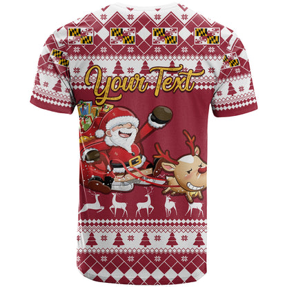 Custom Maryland Christmas T-Shirt Santa Claus Riding A Reindeer Graphic Tee
