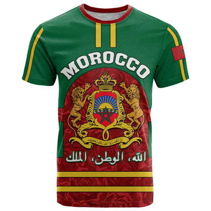 Morocco Proclamation Day T-Shirt Marruecos Coat of Arms Roses Pattern Graphic Tee